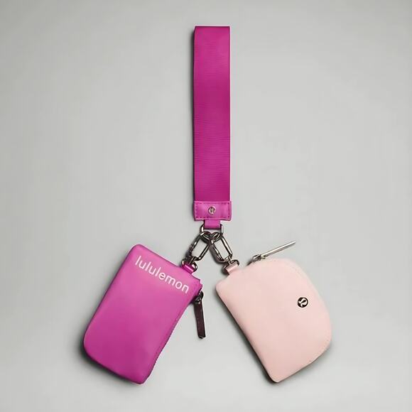 NWT Lululemon Dual Pouch Wristlet Wallet Keychain - Sonic Pink SIlver - Picture 1 of 1
